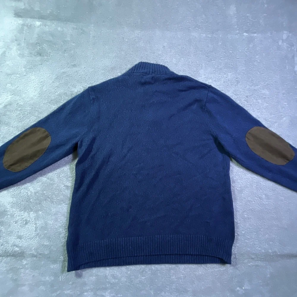 Chaps Men's Blue Knit Sweater Elbow Patches Mock Neck Pullover Size Large Ribbed